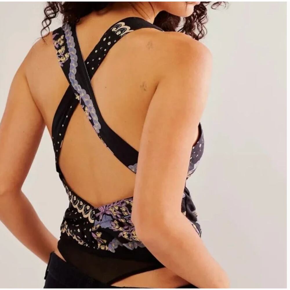 FREE PEOPLE Sweet Thing One Piece Bodysuit Paisley Black Blue Women's Size Small - Picture 10 of 10